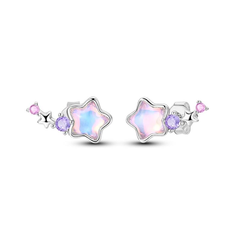 

925 Sterling Silver Purple Series Feather Butterfly Dream Catcher Firefly Zircon Earrings for Women Luxury Jewelry Wedding Gift