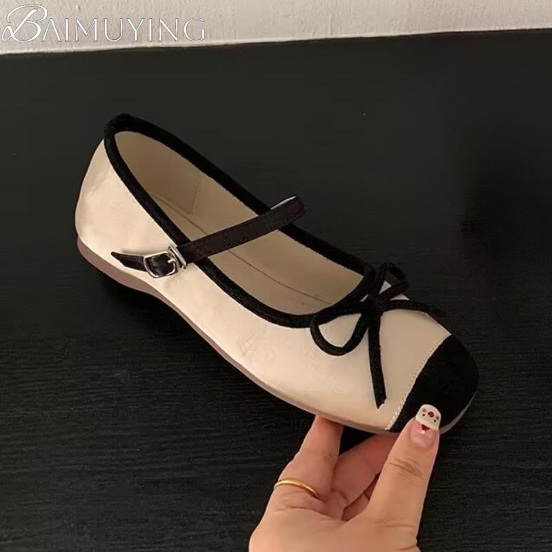 Bow Women Flat Sandals Square Toe Marie Janes Shoes Woman Summer Loafers 2025 Trend Soft Sole Elegant Dress Comfort Zapatillas