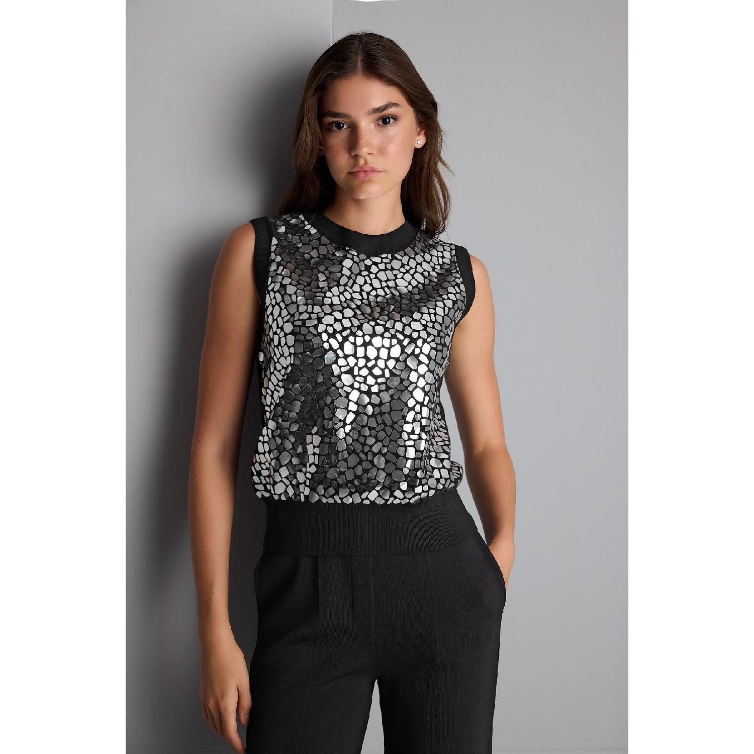 

Mirror Printed Crew Neck Black Knitwear Sweater M чорний
