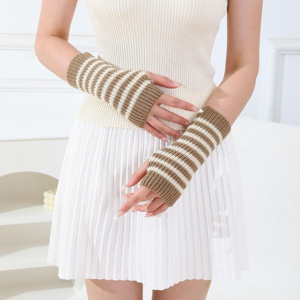 Fingerless Knitted Mittens Striped Wrist Warmers Gifts Arm Warmers  Daily Outfits