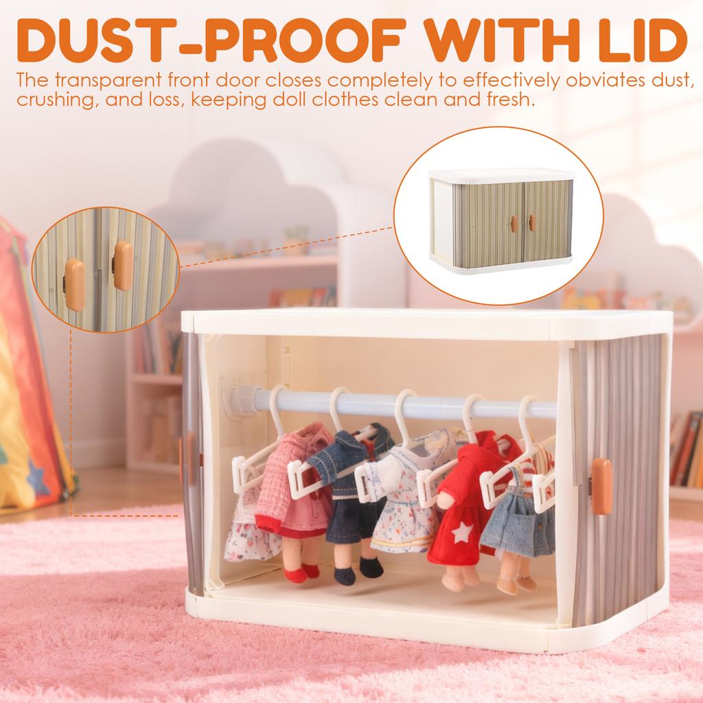 Foldable Doll Wardrobe Storage Box 15/17cm Doll Clothes Dustproof Organizer Closet With10 Hangers and Display Shelf