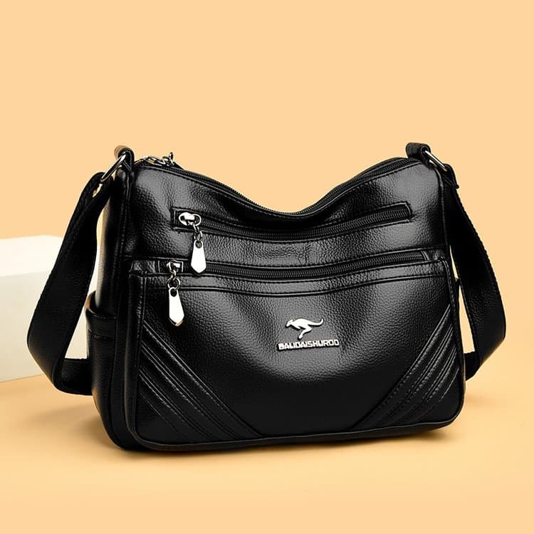 Weiche Leder-Umhängetasche mit mehreren Reißverschlüssen, vielseitige Schultertasche