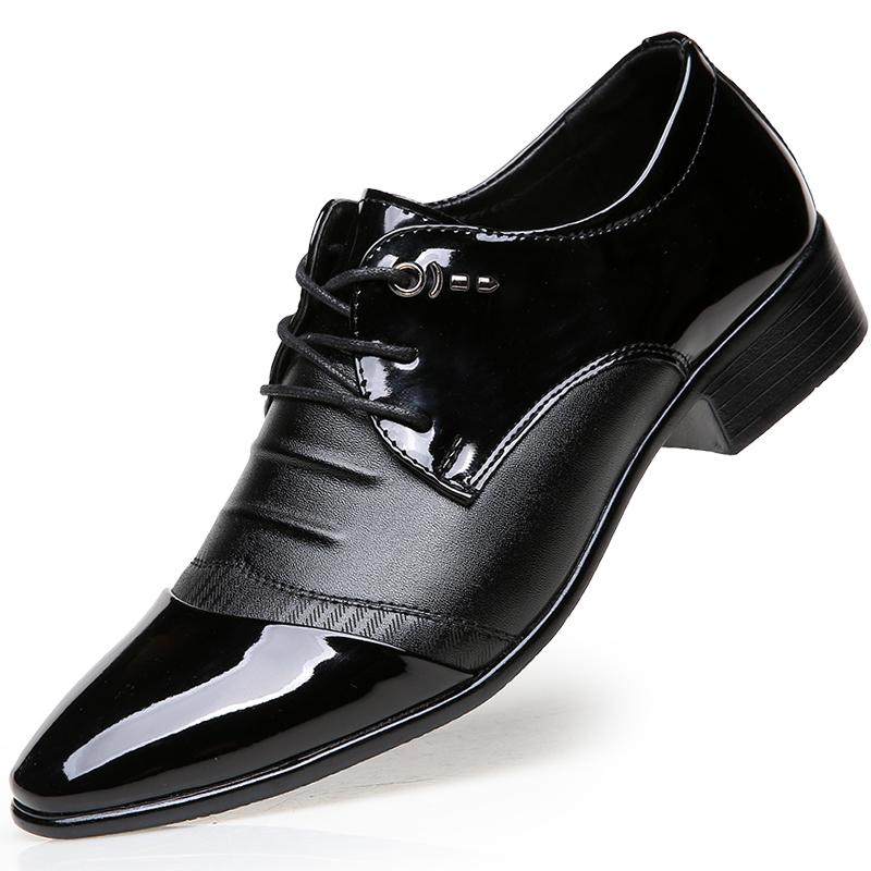 Men Shoes Luxury Brand Man Pointed Toe Dress Shoes Mens Patent Leather Black Wedding Party Shoes Lace Up Oxford Formal Shoes