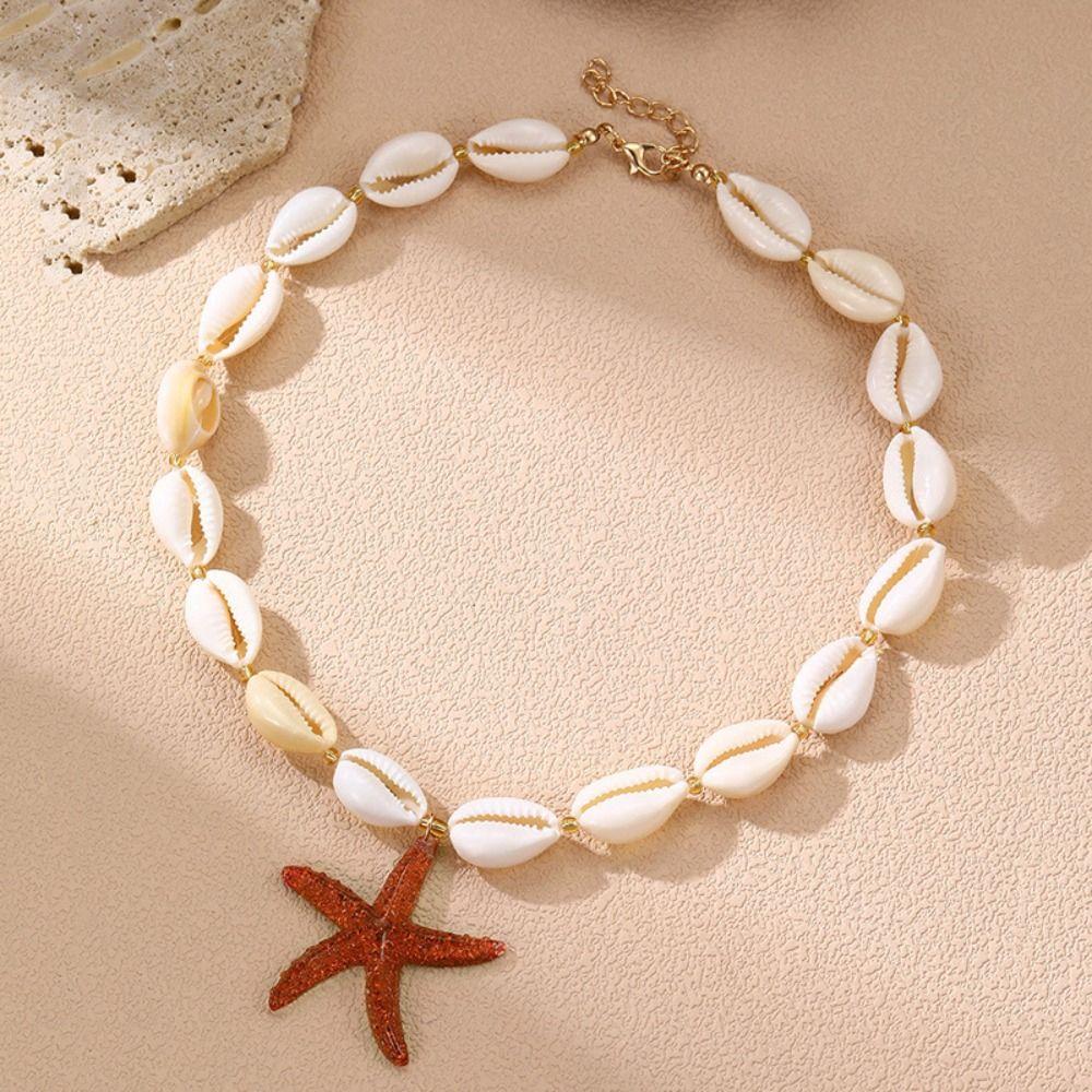 Texturierte Stränge Strand Boho Halskette mit Seestern Choker Neue Muschel Halskette für Damen Mädchen