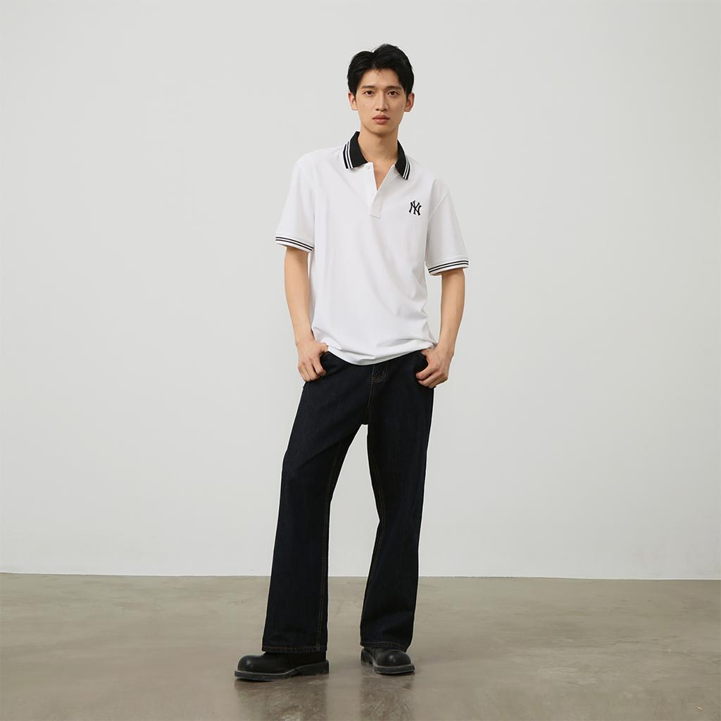 New MLB New York Yankees MLB Basic Logo SS24 Polo Shirt Unisex Ivory 3APQB0243-50IVS
