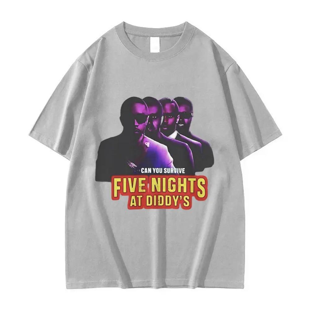 Funny Five Nights At Diddy s House Novelty Graphic T Shirts Men s Retro Fashion Short Sleeve T-shirt 100 Cotton Oversized Tees XXXL серый 1160₽