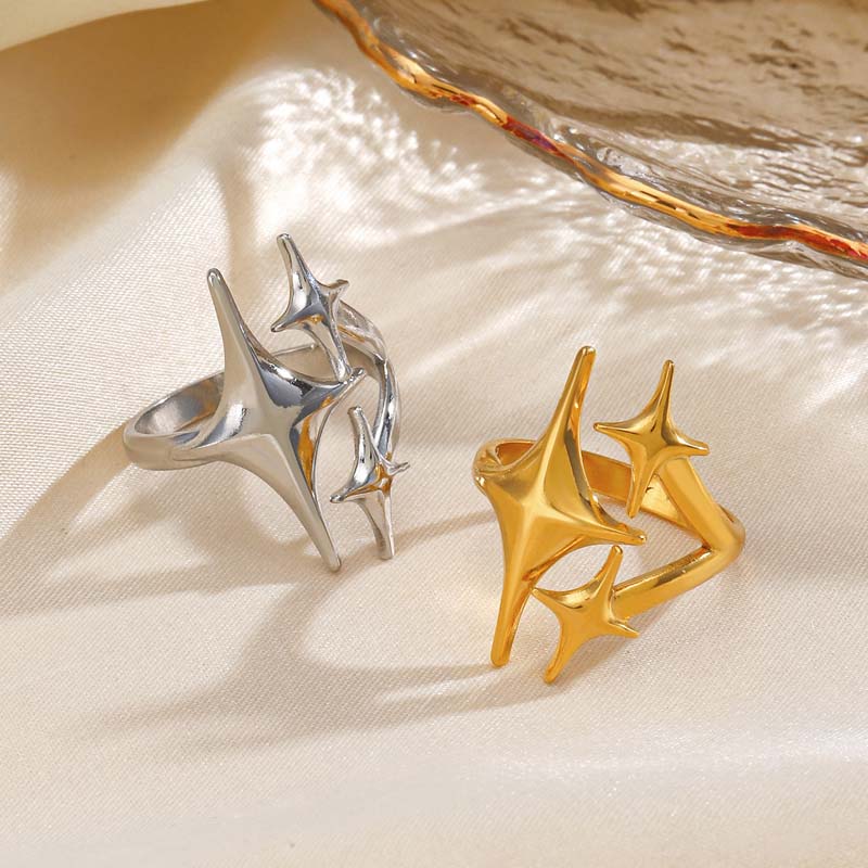 Stainless Steel Meetal Star Cross Open Rings For Women Men Vintage Gold Five Pointed Star Adjustable Rings Jewelry Gift