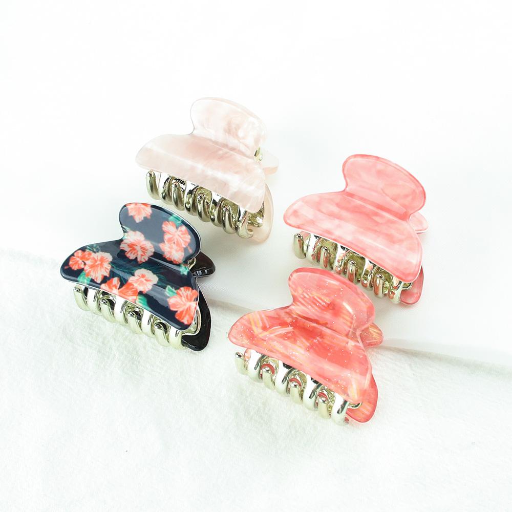 

4Pack Acrylic Print Small Hair Crabs Clip Women Girls Plastic Solid Hair Clamp Claws Barrette Hairpin Makeup Accessories Set