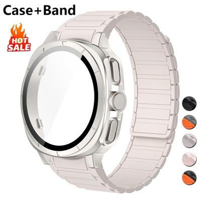Boîtier PC+Bracelet Mise à Niveau Vers Ultra 47mm pour Samsung Galaxy Watch 7 40mm 44mm Pas d'Espaces Bracelet Magnétique en Silicone PC Verre Trempé Écran