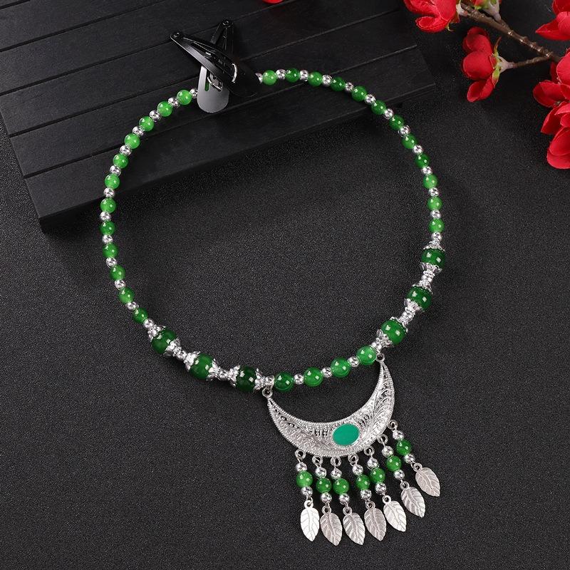 Glasierter Perlenfransenkragen Damen Halskette Retro Exotischer Stil Miao Stirnschmuck Augenbrauenanhänger Tibetischer Kopfschmuck
