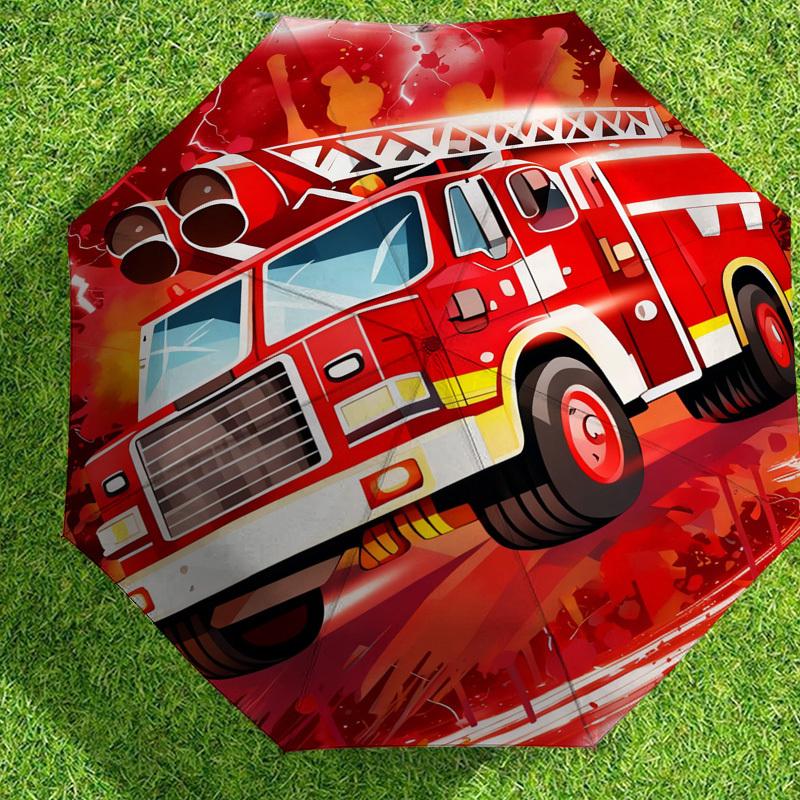1pc Firetruck Lightning Pattern Umbrella Design Automatic Opening and Closing Umbrella, High-quality Travel Umbrella, c1128203