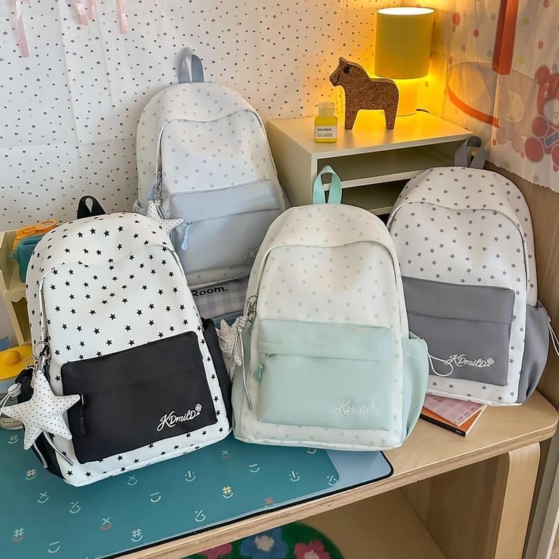 Women Star Print Nylon Backpack Cute School Bag Travel Daypack for Girls