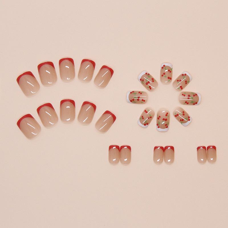 Fake Nail Wearing Nail French Cherry Removable Nail Patch Simple Nail Patch Nail Patch 24 Pieces