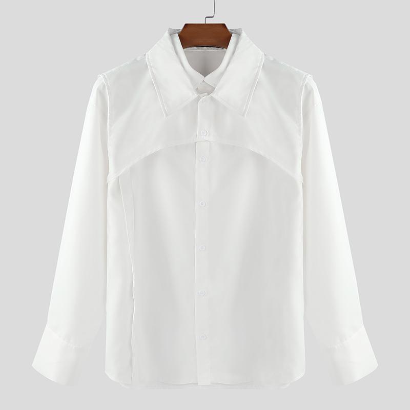 INCERUN Men Long Sleeve Button Down Removable Two-piece Casual Loose Tops Shirts