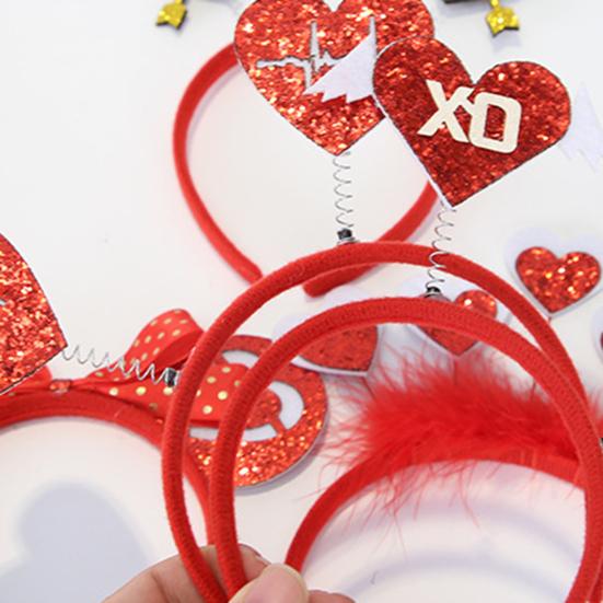 Valentine's Day Heart Headband Glitter Red Heart Hair Accessory for Halloween Holiday Wedding Birthday Party