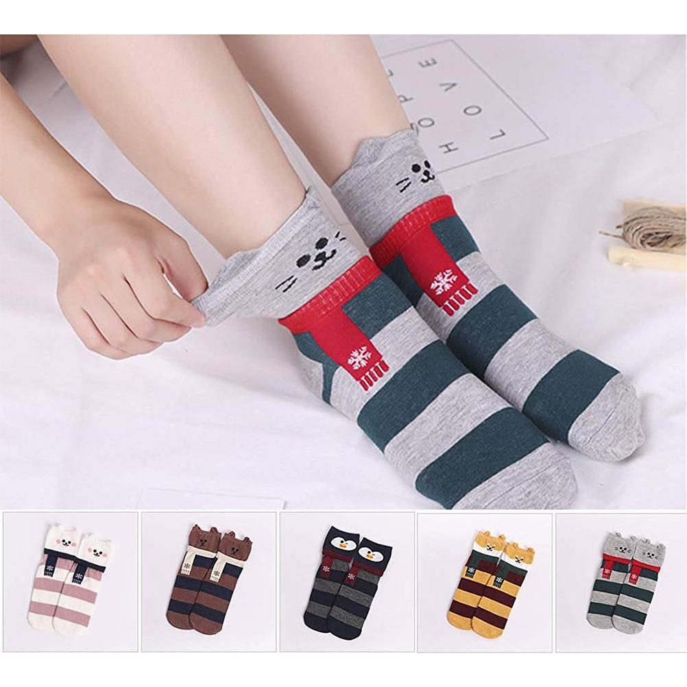 5 Pairs Women S Animal Socks Cute Cartoon Socks Colorful Striped Stockings