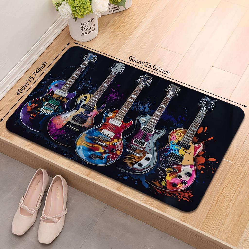 1 Stück Schöne Gitarrenmuster Fußmatten Küchenteppiche Rutschfest Pop-Design Wohnzimmerteppiche Badematte Teppich für Zuhause Spüle Wäsche Dekor