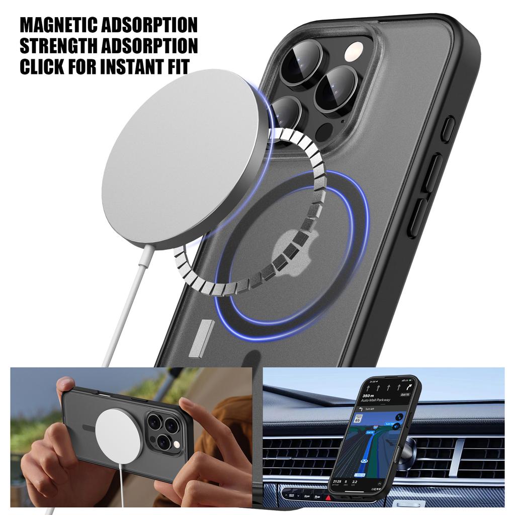 For iPhone 16 Pro Case Matte PC+TPU Phone Cover Compatible with MagSafe