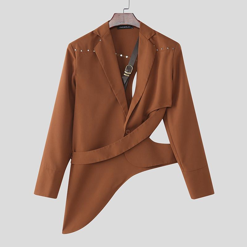 

INCERUN Мужской блейзер оверсайз с длинным рукавом и нерегулярными вырезами, тонкое пальто 5XL коричневый