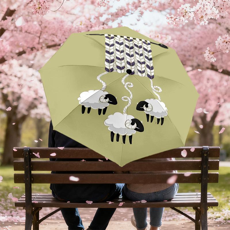1PC knitting sheep Automatic Open/Close Umbrella with Windproof, 8-Rib Sturdy Canopy, Durable Ribs, Fashionable Design, Outdoor Accessory, Fun Prin, H