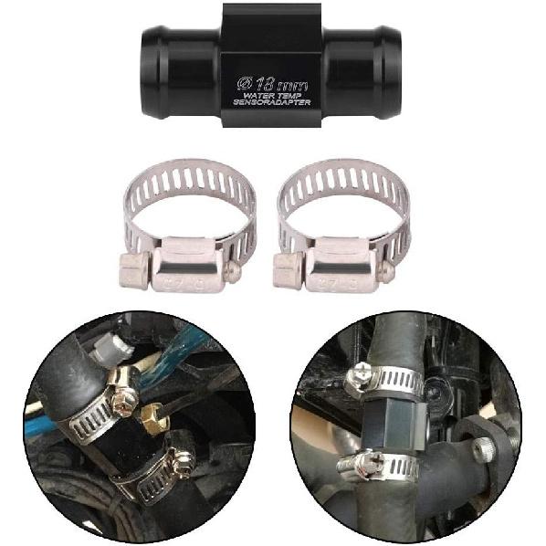 Motorcycle Water Temp Sensor Adapter, 18mm, 22mm (Optional), Black, Aluminum Alloy, Universal Fit, Includes 2 Clamps, Modern Style, Water Heater Use