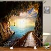 3d Beach Scenery Shower Curtains Sea Ocean Mediterranean Bathroom Curtain Waterproof Cloth Decoration 180*240cm Bath Curtain