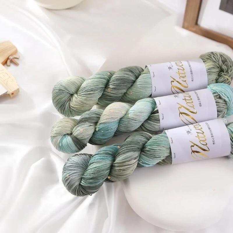 100g/Roll Thin Gradient Color Tencel Sequins Hand-Dyed Lace Yarn for Summer Hand Knitting Crochet Thread for Shawl Scarf 300M