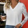 Women Casual Street Wear Top Ladies Tee V-Neck Long Sleeve Print T-Shirt Lace Chiffon Blouse