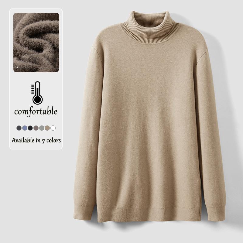 

Осенне-зимний мужской плюшевый свитер для легкого бизнеса, цельный плюшевый свитер с полувысоким воротником, утолщенный свободный теплый вязаный свитер 4XL абрикосовый