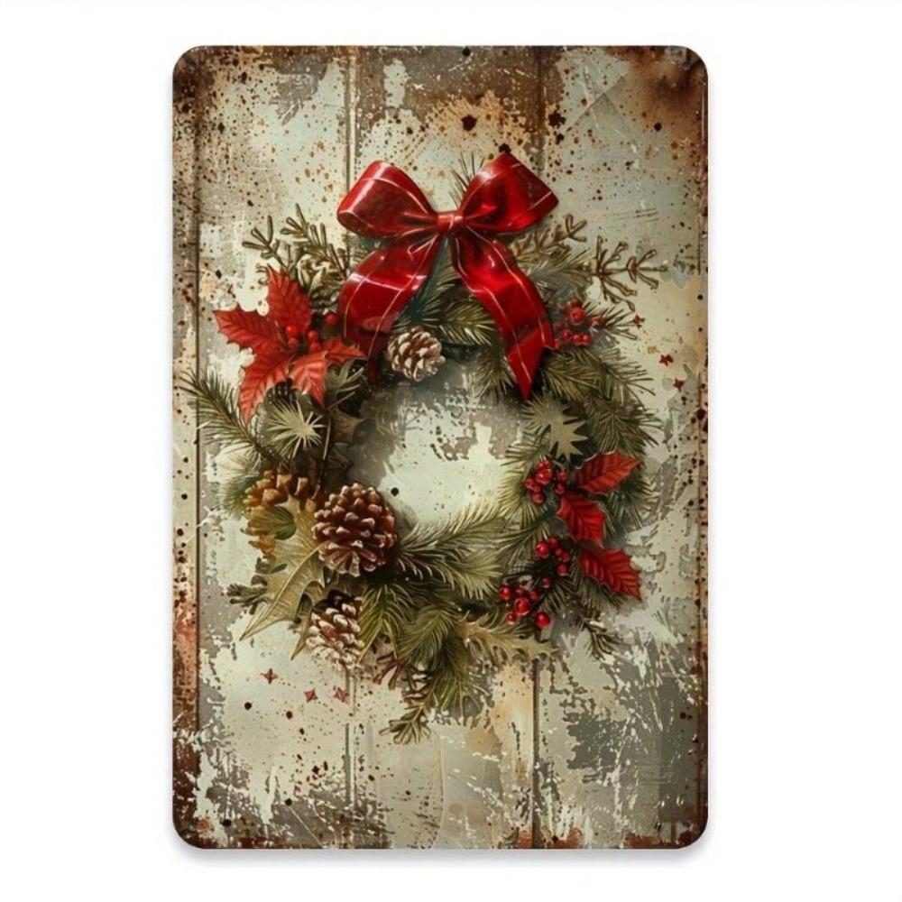 Vintage Metal Tin Sign Retro Christmas Wreath Wall Decor Home Kitchen Bar Gift