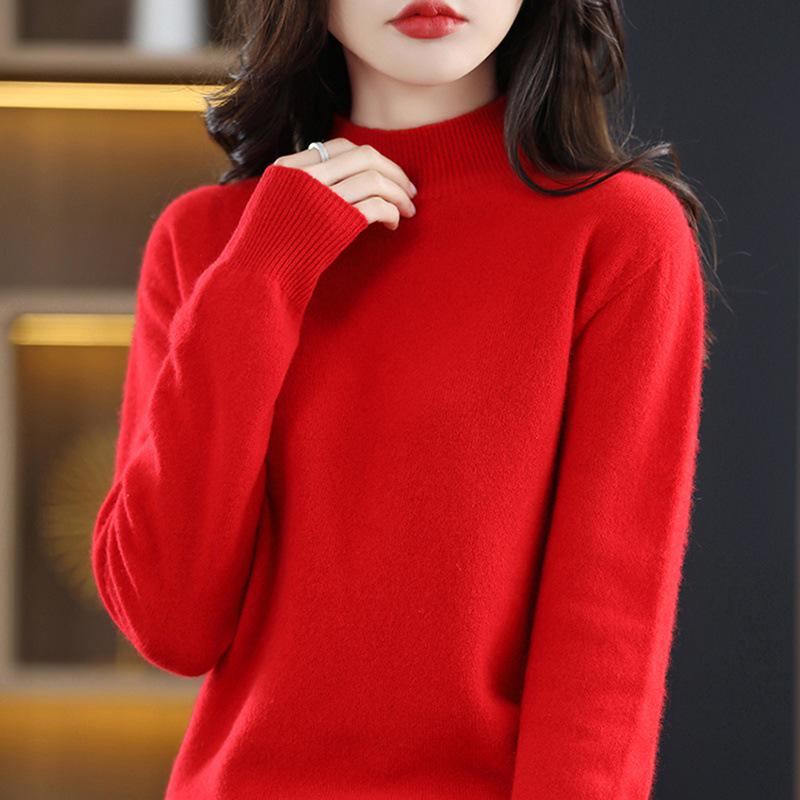 2022 Autumn/Winter Women's Cashmere Knit Half-High Collar Pure Wool Loose Sweater