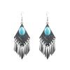 GemChic Women's New Vintage Rhomboid Natural Stone Long Tassel Fringe Earrings Ethnic Fashion Hook Earrings Birthday Christmas Jewelry Gift