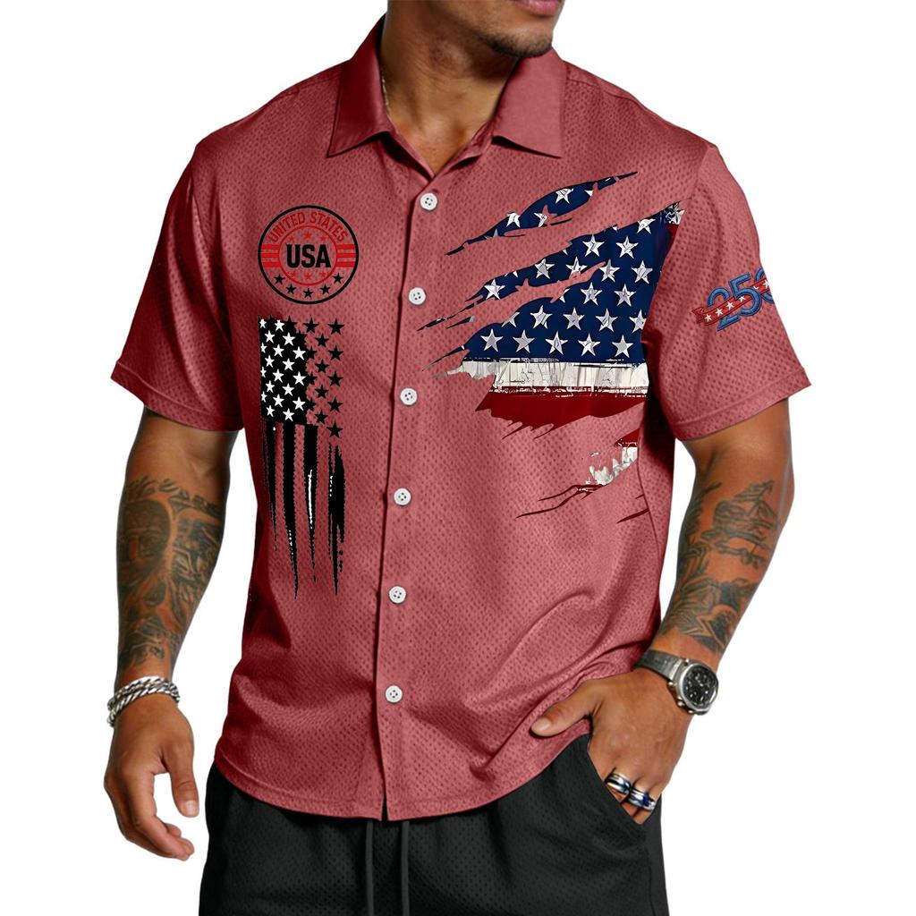 Men's Casual Short Sleeve Button Down Shirt Lightweight Breathable Fabric Relaxed Fit Collared Shirt with Graphic Print for Everyday Wear