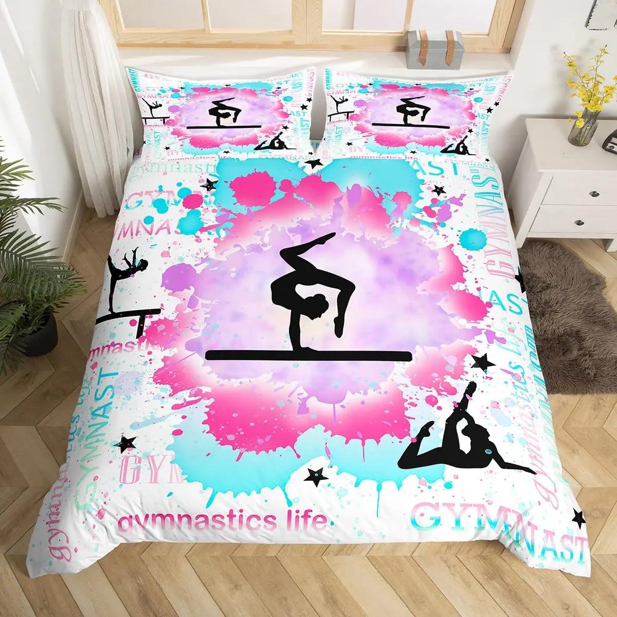 

Love Gymnastics Bedding Duvet Cover Set Full Size Ballet Bedding Set Girls Daughter Kids Dance Lovers Comforter Cover Set EU Twin(135x200cm)