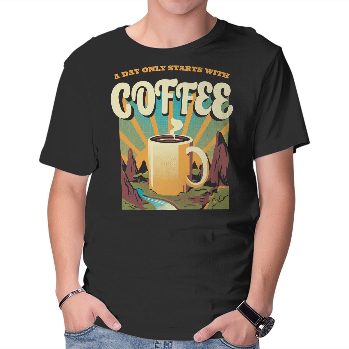 Unisex Crew Neck T-Shirt Good Morning Coffee Graphic Short Sleeve Casual Tee L