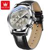 OLEVS 3609 Luxury Leather Quartz Mens Wristwatches Original Moon Phase Chronograph Waterproof Luminous Watch for Men Reloj Mujer
