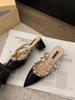 2025 New Summer French Rivets High-end High-heeled Bag Head Half Slippers Women's Pointed Thick Heel with Skirt Sandals