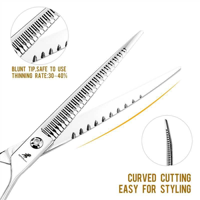 7.5 Inch Curved Pet Grooming Thinning Shears With Natural Teeth Professional Dog Cat Hair Trimming Layering
