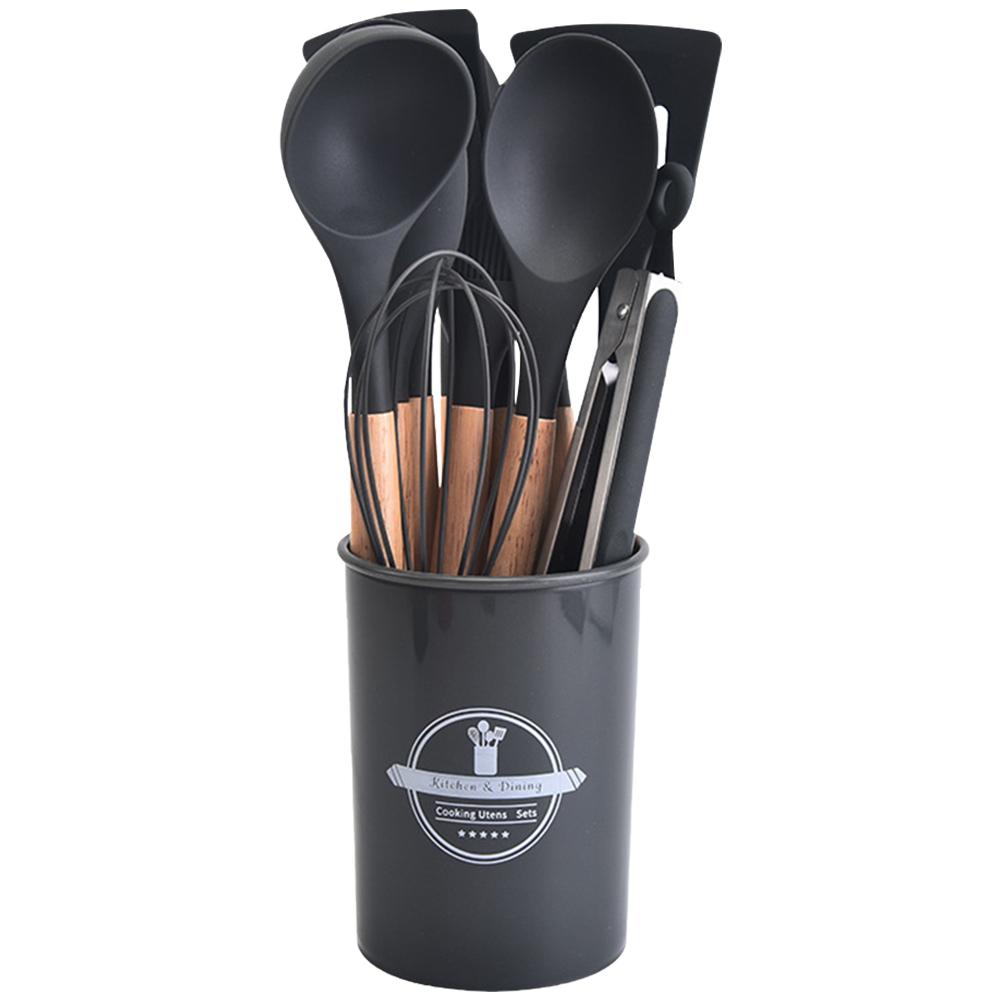 12pcs Silicone Wooden Handle Kitchenware Set Non Stick Spatula Shovel Spoon Cooking Utensils Heat-resistant Cookware for Kitchen