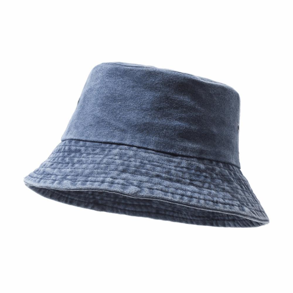 

Washed Denim Bucket Hat Solid Color Sun Hat Unisex Boonie Hat Beach Activities темно-синий