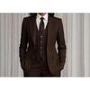 Dunkelbraunes gestreiftes Damenanzug 3-teilig Elegant Revers Einreiher Tragen Hochzeit Büro Dame Täglich Smart Casual Outfit