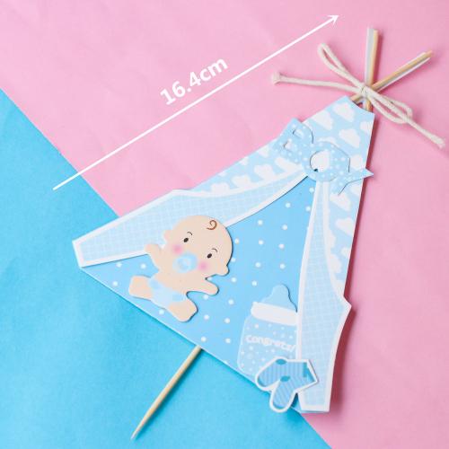 Gender Reveal Cake Decoration Blue Pink Baby Boy Girl Cake Toppers Baby Bottle Stroller Happy Birthday Cupcake Topper Baking