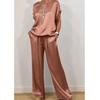 Casual Satin Loungewear Set with Crew Neck and Wide Leg Pants for Spring/Summer
