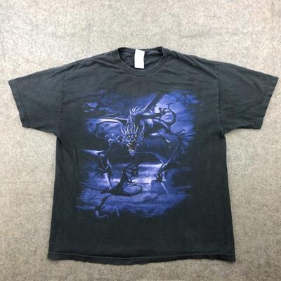 Vintage Liquid Blue Shirt Mens XL Black Purple Dragon Short Sleeve Crewneck *