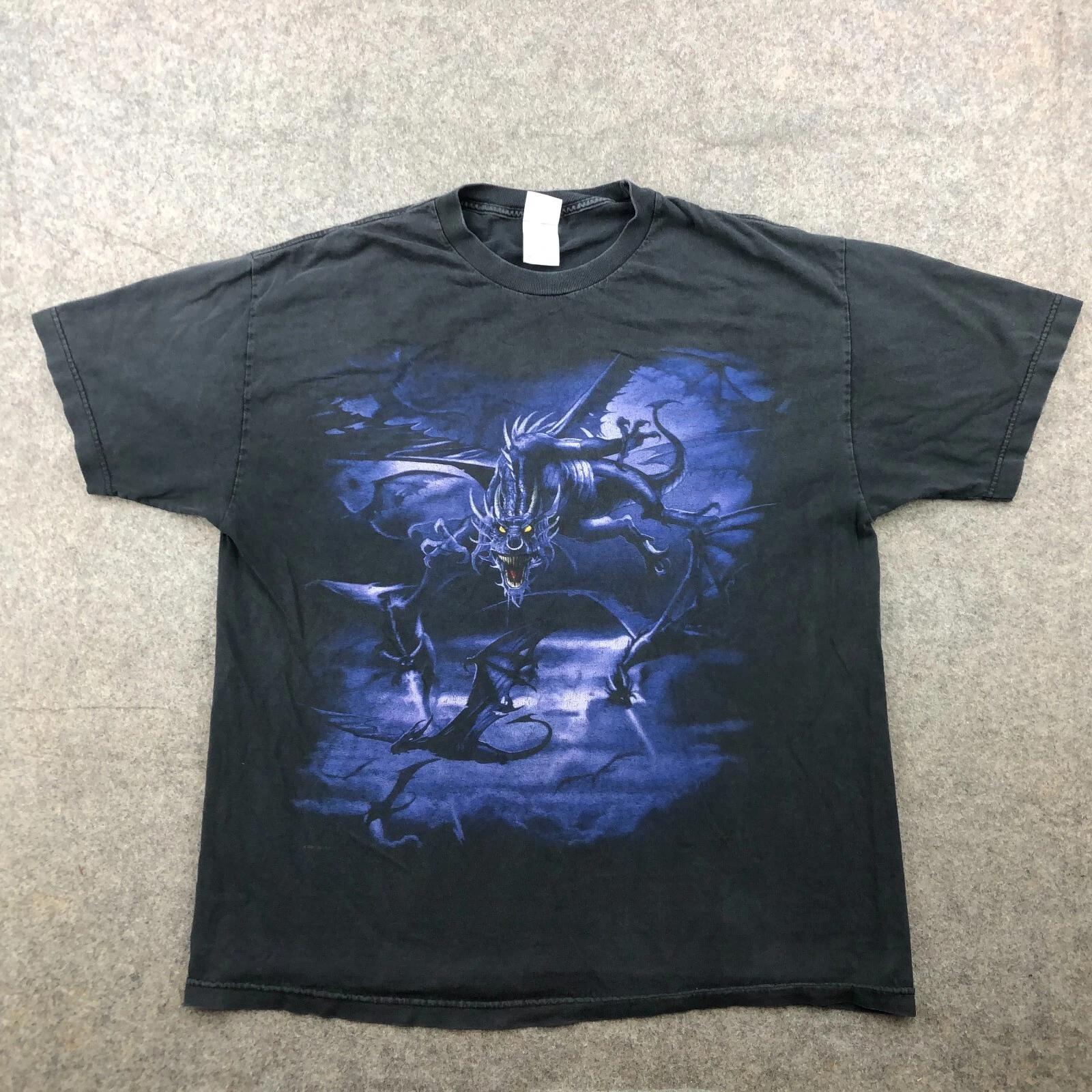 

Vintage Liquid Blue Shirt Mens XL Black Purple Dragon Short Sleeve Crewneck * 4XL