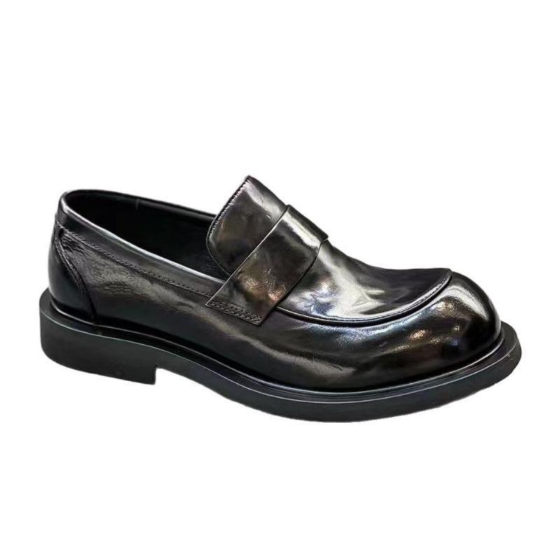 Derby shoes men's spring black big head leather shoes niche high-end commuting one pedal casual trendy shoes