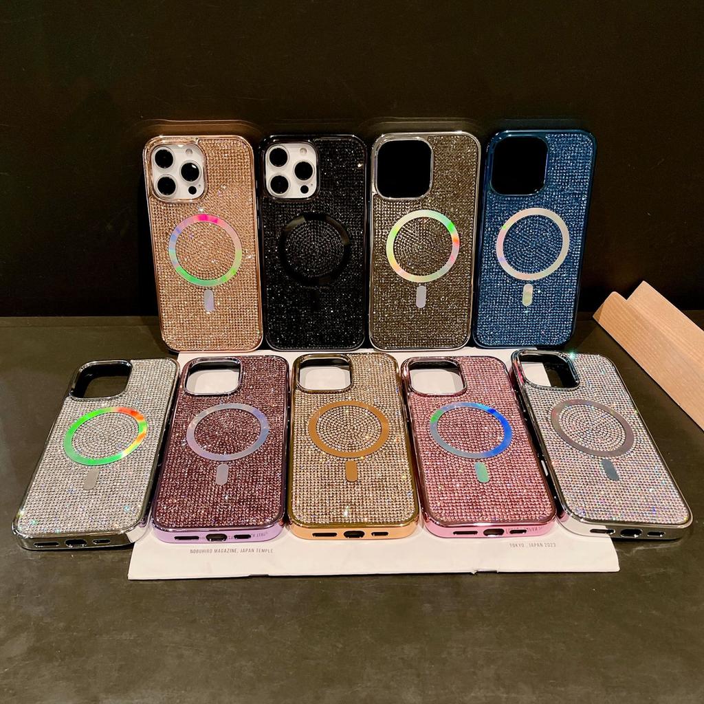 For IPhone 17 Promax Phone Case 16pro Luxury Rhinestone Magnetic Suction for Apple 14 Thousand Diamond Glitter Fans 15 New