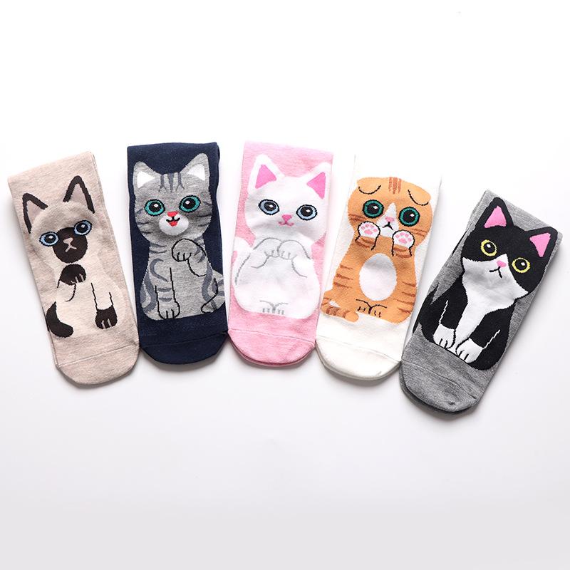 Korea Cartoon Cute Cat Socks Women Cotton Casual Skateboard Style Socks Spring Summer Gift