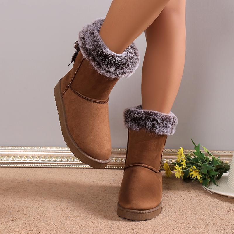 Fashion Winter Women Boots Casual Warm Mid-calf Boots Slip on Round Toe Thickened Fluff Snow Boots Plus Size Comfortable Shoes for Women
