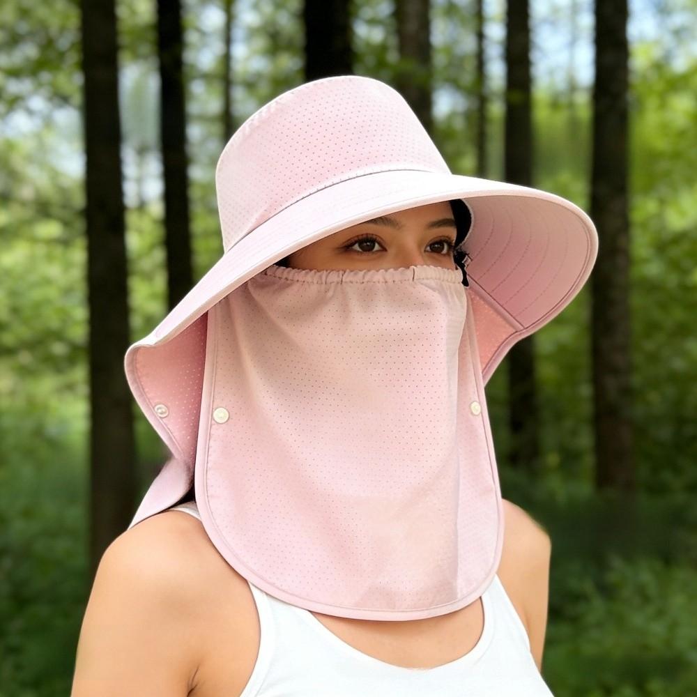 Portable Wide-Brimmed Shawl Mask Hat Solid Color Adjustable Picking Tea Hat Breathable Face Cover Sunshade Sun Hat Jogging